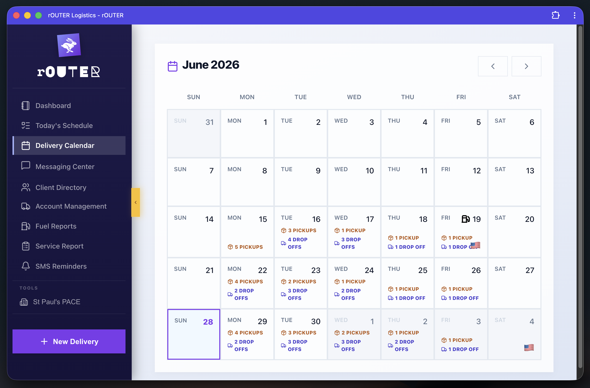 rOUTER delivery calendar — June 2026