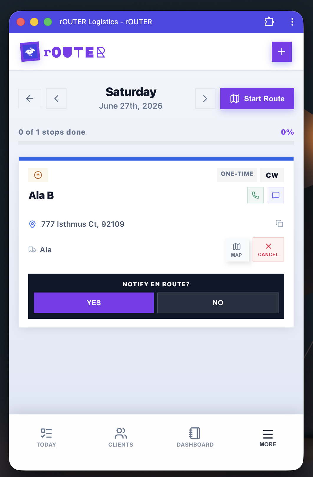 rOUTER driver notify en route prompt